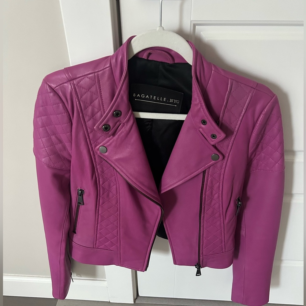Bagatelle leather jacket, color purple/pink. Size small, great condition.